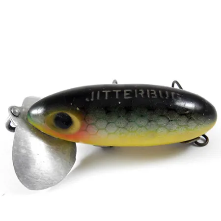Vintage Fred Arbogast Jitterbug, 1/3oz Perch fishing lure #0799