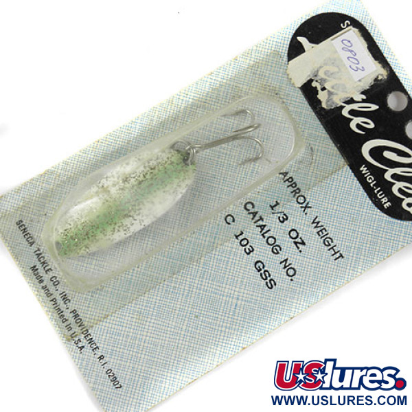  Seneca Little Cleo (Hula Girl), 1/3oz White / Green / Glitter fishing spoon #0803