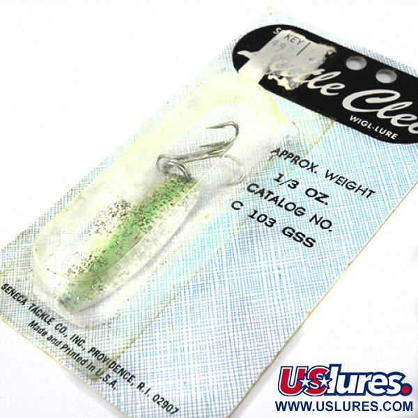  Seneca Little Cleo (Hula Girl), 1/3oz White / Green / Glitter fishing spoon #0803