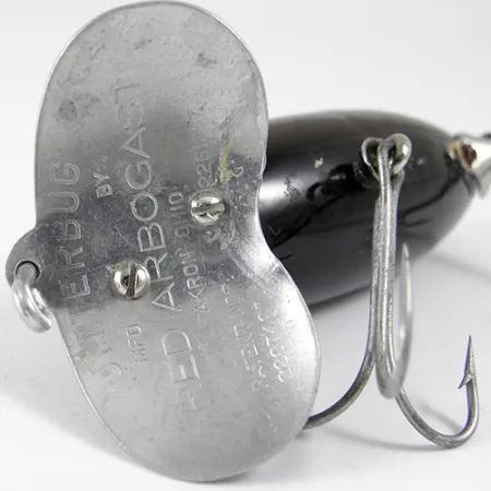 Vintage Fred Arbogast Jitterbug , 1/2oz Nickel / Black fishing lure #0807
