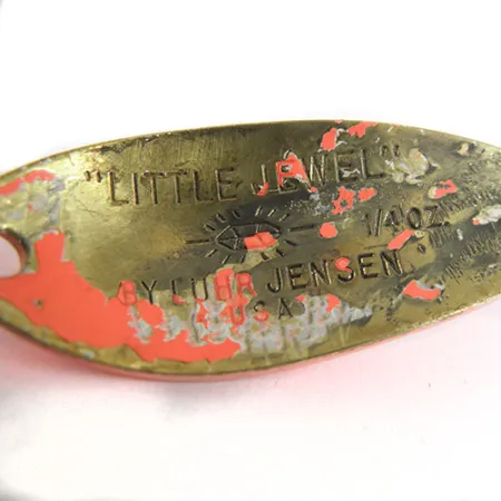 Vintage Luhr Jensen Little jewel, 1/4oz Orange / Hologram / Gold fishing spoon #0827