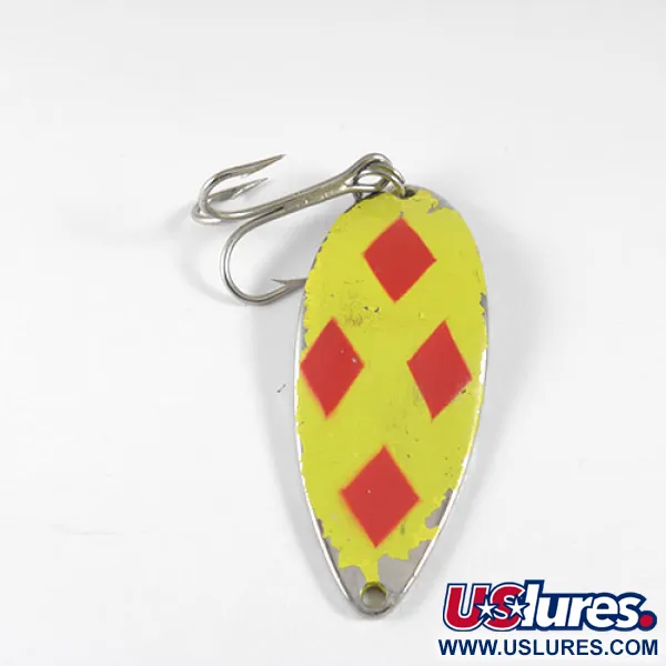 Vintage Seneca Little Cleo (Hula Girl), 3/4oz Five of diamonds (Red / Yellow) fishing spoon #0850