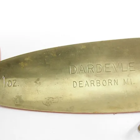 Vintage Eppinger  Dardevle, 1oz White / Orange / Brass fishing spoon #0858