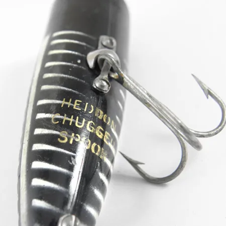 Vintage Popper Heddon Chugger Spook, 1/2oz Black / White / Red fishing lure #0875