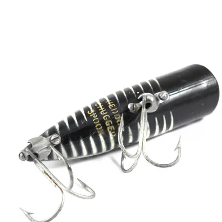 Vintage Popper Heddon Chugger Spook, 1/2oz Black / White / Red fishing lure #0875
