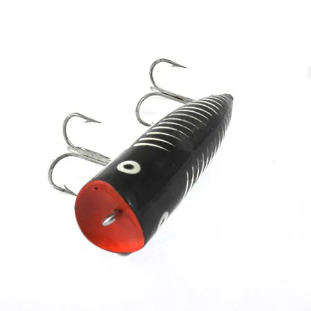 Vintage Popper Heddon Chugger Spook, 1/2oz Black / White / Red fishing lure #0875