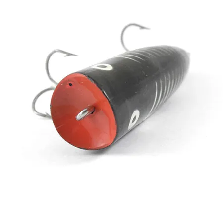 Vintage Popper Heddon Chugger Spook, 1/2oz Black / White / Red fishing lure #0875