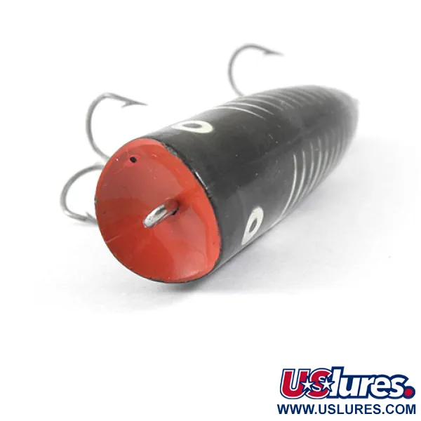 Vintage   Popper Heddon Chugger Spook, 1/2oz Black / White / Red fishing lure #0875