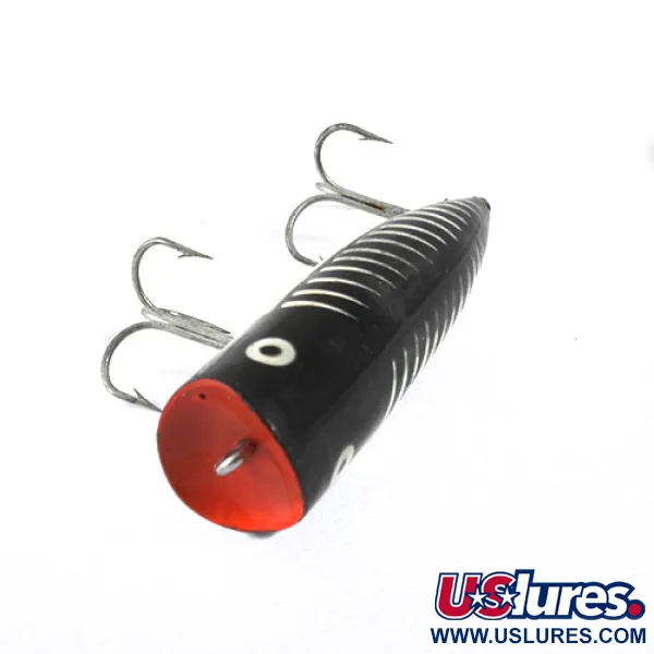 Vintage   Popper Heddon Chugger Spook, 1/2oz Black / White / Red fishing lure #0875