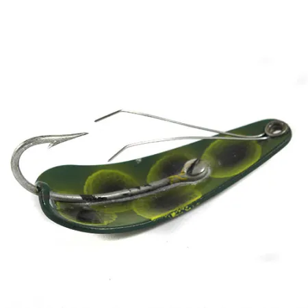 Vintage Vintage Weezel Rex Weedless Spoon, 2/5oz Frog (Green / Yellow / Nickel) fishing spoon #0908