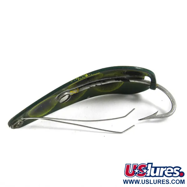 Vintage Vintage Weezel Rex Weedless Spoon, 2/5oz Frog (Green / Yellow / Nickel) fishing spoon #0908