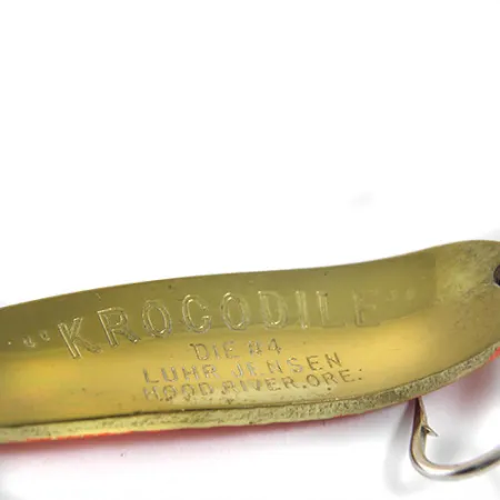 Vintage Luhr Jensen Krocodile Die #4, 3/5oz Orange / Brass fishing spoon #0914
