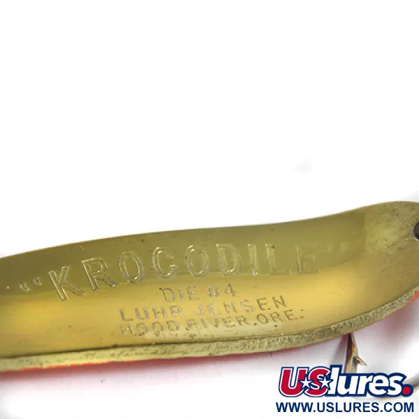 Vintage  Luhr Jensen Krocodile Die #4, 3/5oz Orange / Brass fishing spoon #0914