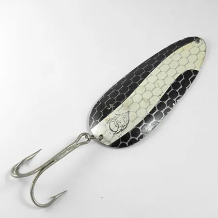 Vintage Eppinger Dardevle Huskie Junior, 2oz Black / White / Nickel fishing spoon #0919