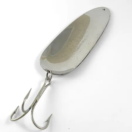 Vintage Eppinger Dardevle Huskie Junior, 2oz Black / White / Nickel fishing spoon #0919