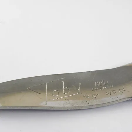 Vintage Abu Garcia Abu Toby, 2/3oz Nickel / Blue fishing spoon #0961