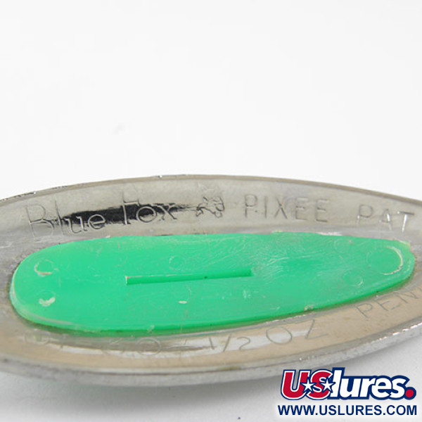 Vintage  Blue Fox Pixee, 1/2oz Nickel / Green fishing spoon #0976