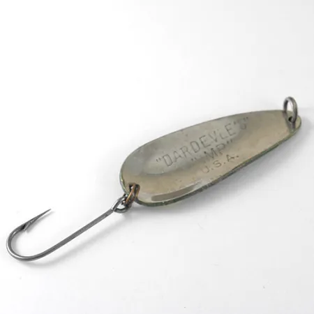 Vintage Eppinger Dardevle Imp, 2/5oz Frog (Yellow / Green / Nickel) fishing spoon #1025