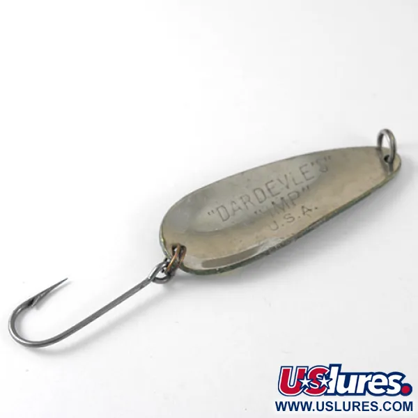 Vintage  Eppinger Dardevle Imp, 2/5oz Frog (Yellow / Green / Nickel) fishing spoon #1025