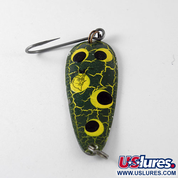 Vintage  Eppinger Dardevle Imp, 2/5oz Frog (Yellow / Green / Nickel) fishing spoon #1025