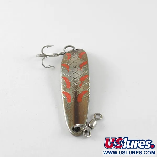 Vintage  Luhr Jensen Krocodile Die #3, 1/2oz Nickel / Bronze (Brass) / Red fishing spoon #1062