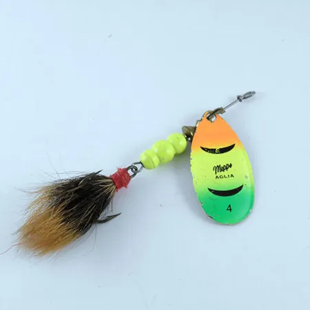 Vintage Mepps Aglia Fluo 4 dressed, 1/3oz Brass / Fluorescent spinning lure #1085