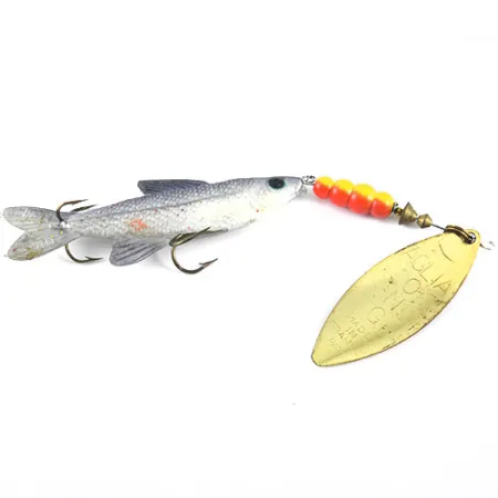 Vintage  Mepps 4 Aglia Long Mino, 3/4oz Brass / Red spinning lure #1100
