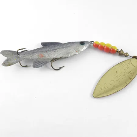 Vintage  Mepps 4 Aglia Long Mino, 3/4oz Brass / Red spinning lure #1100