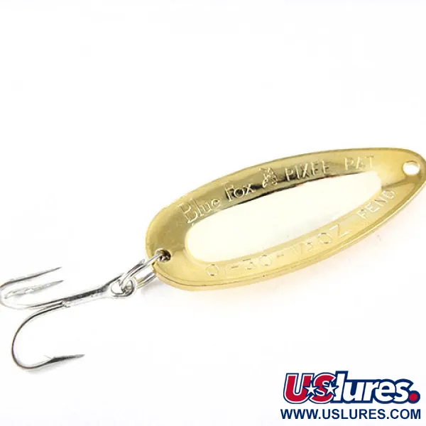 Blue Fox Pixee Glow, 1/2oz Gold / White (Glow in Dark) fishing spoon #1111