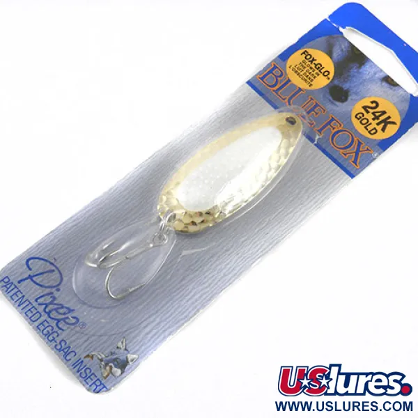 Blue Fox Pixee Glow, 1/2oz Gold / White (Glow in Dark) fishing spoon #1111