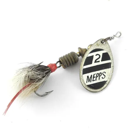 Vintage Mepps Aglia 2 dressed, 3/16oz Nickel / Black / White spinning lure #1129
