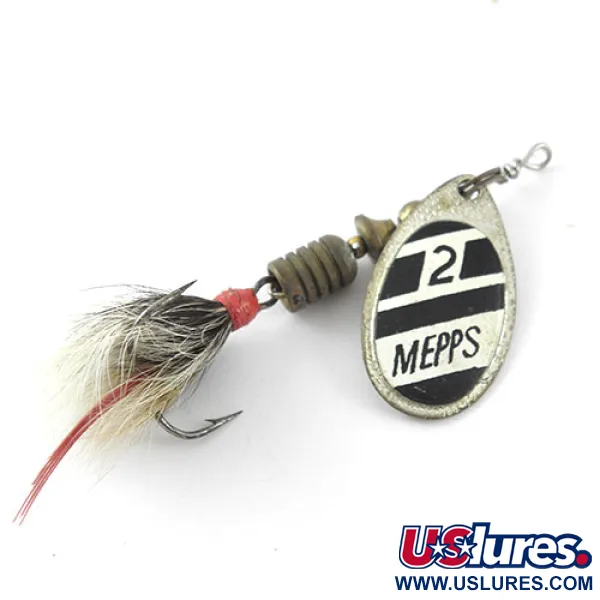 Vintage   Mepps Aglia 2 dressed, 3/16oz Nickel / Black / White spinning lure #1129