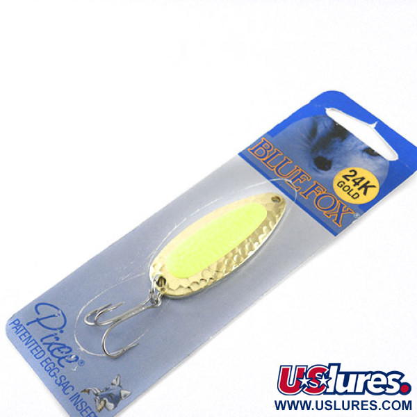   Blue Fox Pixee , 1/4oz Yellow / 24 Carat Gold Plated fishing spoon #1134