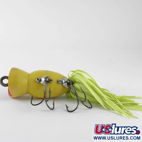 Vintage   Fred Arbogast Hula Popper, 3/5oz Yellow / Red fishing lure #1140