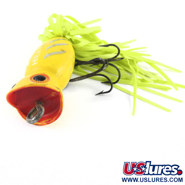 Vintage   Fred Arbogast Hula Popper, 3/5oz Yellow / Red fishing lure #1140