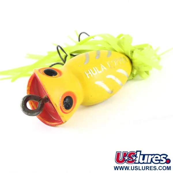 Vintage   Fred Arbogast Hula Popper, 3/5oz Yellow / Red fishing lure #1140