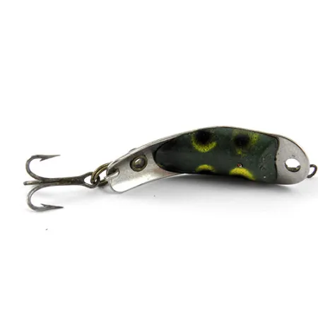 Vintage Helin Tackle Helin Swinmming Spoon 125, 3/32oz Nickel / Frog (Green and Yellow) fishing spoon #1157