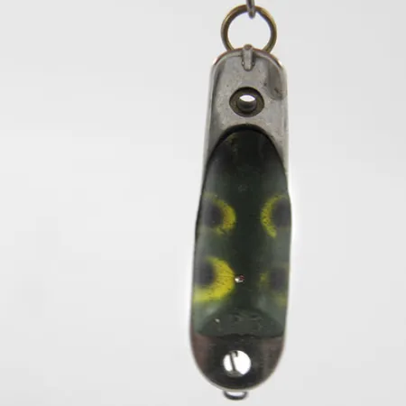 Vintage Helin Tackle Helin Swinmming Spoon 125, 3/32oz Nickel / Frog (Green and Yellow) fishing spoon #1157