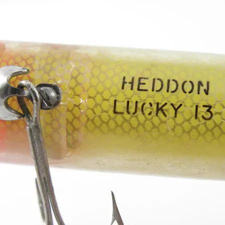 Vintage Popper Heddon Lucky 13, 2/3oz Yellow / Red / Green fishing lure #1184