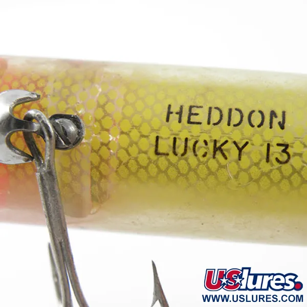 Vintage   Popper Heddon Lucky 13, 2/3oz Yellow / Red / Green fishing lure #1184