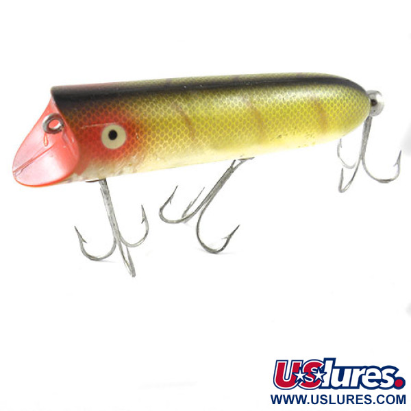 Vintage Popper Heddon Lucky 13, 2/3oz Yellow / Red / Green fishing lure  #1184