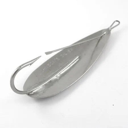 Vintage Johnson Silver Minnow, 1oz Nickel / wounded fry fishing spoon #1196