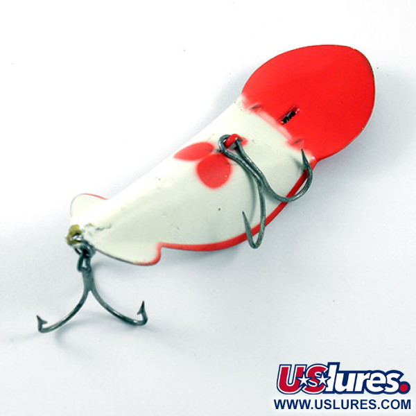 Vintage Buck Perry spoonplug, 3/4oz Red / White fishing spoon #1207