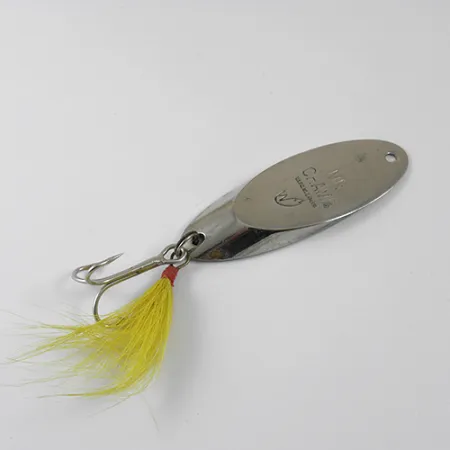 Vintage Weber Mr Champ, 1 1/4oz Nickel / Yellow tail fishing spoon #1278