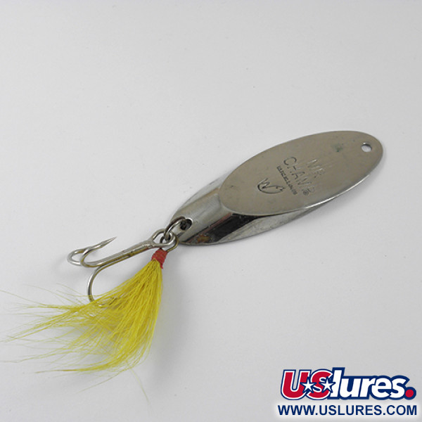 Vintage  Weber Mr Champ, 1 1/4oz Nickel / Yellow tail fishing spoon #1278