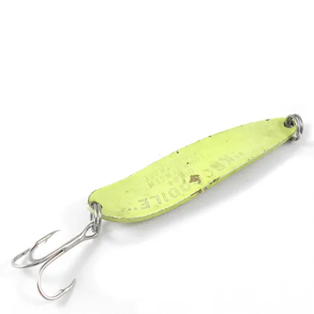 Vintage Luhr Jensen Krocodile Die #4, 1/2oz Fluorescent Yellow fishing spoon #1290