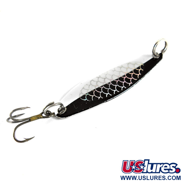 Vintage  Luhr Jensen Needlefish 2, 3/32oz Black / White / Nickel fishing spoon #1313