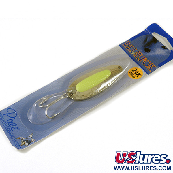   Blue Fox Pixee, 3/4oz Fluorescent Yellow / Gold (24 Carat Gold Plated) fishing spoon #1332