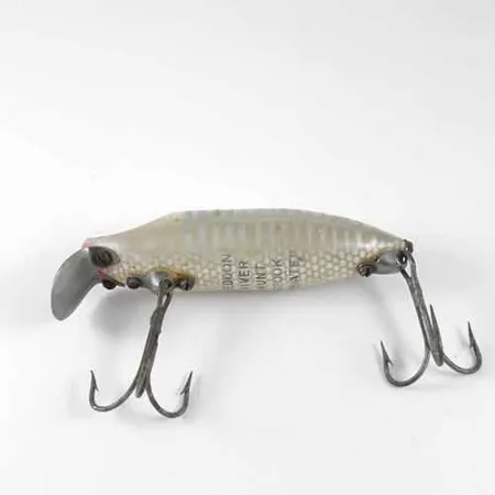 Vintage Heddon River Runt, 2/5oz White / Gray fishing lure #1354