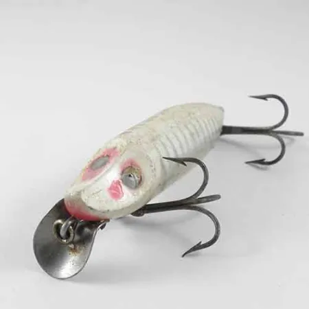 Vintage Heddon River Runt, 2/5oz White / Gray fishing lure #1354